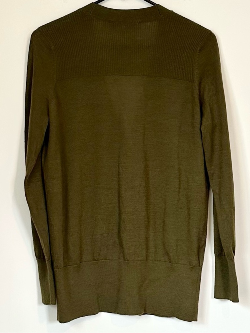 LOFT Olive Green V-Neck Button Wool Blend Cardigan - Size: Medium - Picture 5 of 6